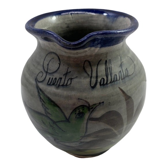 Mexican Folk Tonala Pottery art puerto vallarta vase creamer pitcher Bird - Picture 2 of 9